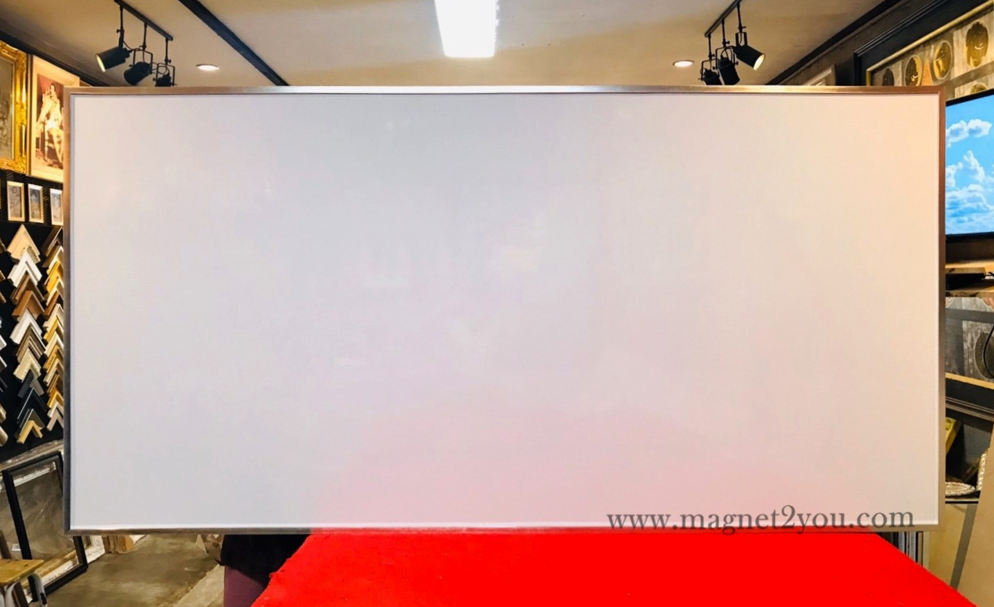 กระดานไวท์บอร์ดติดแม่เหล็กได้ 120x240 ติดผนัง กรอบPS เลือกสีกรอบได้