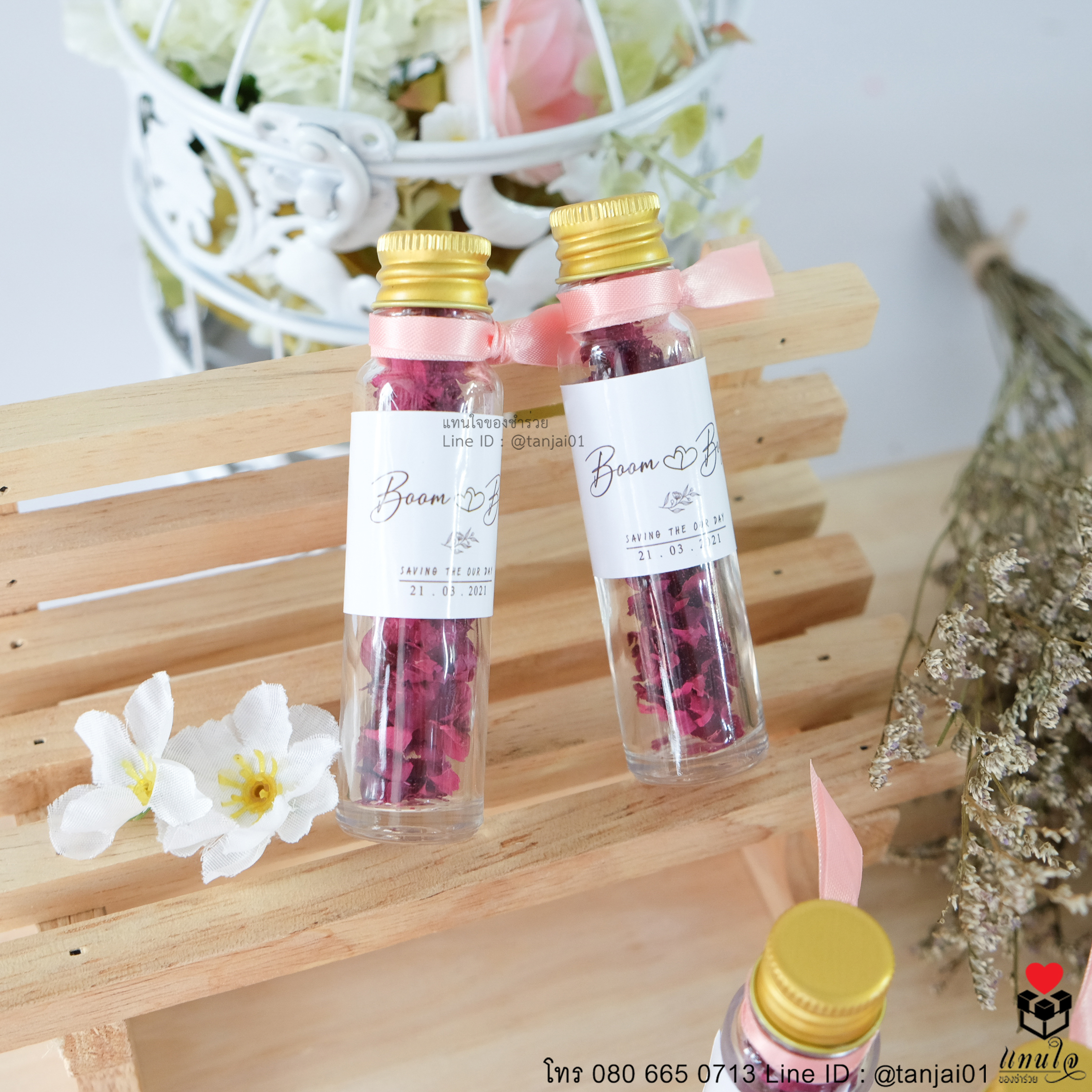 ของชำร่วยงานแต่งงาน บุหงาหอมในขวดแก้ว ผูกริบบิ้น แนววินเทจ ของแจกงานแต่งงาน ของที่ระลึกงานแต่งงาน 03
