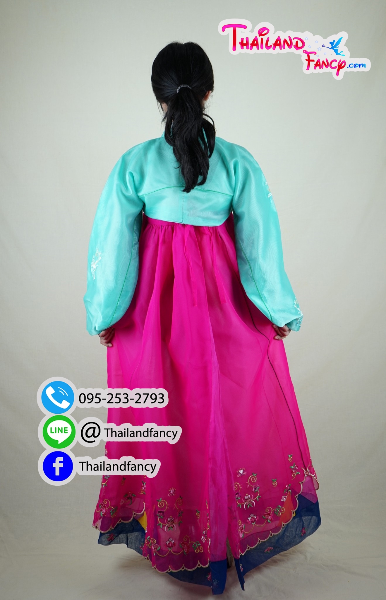 ชุดแฟนซีผู้หญิงสำหรับเช่า เช่าชุดแฟนซีเกาหลี ชุดฮันบกเกาหลี Korea Costume ชุดคอสเพลย์ฮันบกหญิง ชุดฮันบกผ้าแก้วมีลายปักหลากสี 2