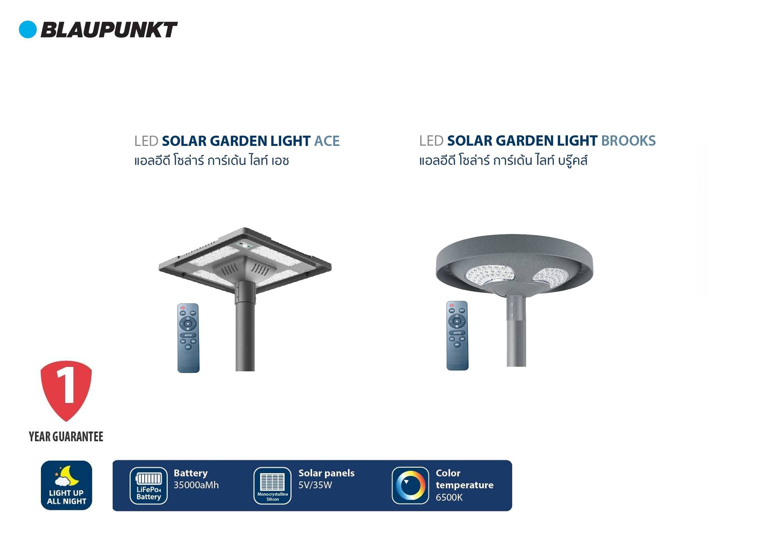 ไฟถนน โซล่าร์ Solar Garden Light 35W BLAUPUNKT