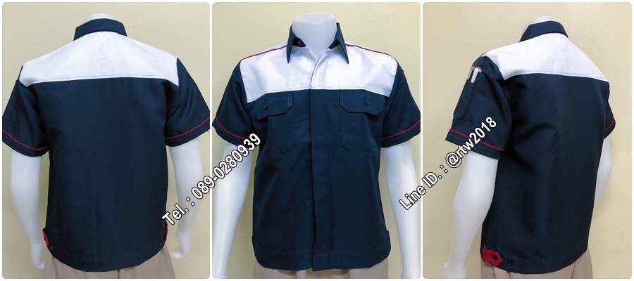รหัส A3 : เสื้อช่างแขนสั้นแบบกรมอกขาวกระดุมซ่อนสาบ