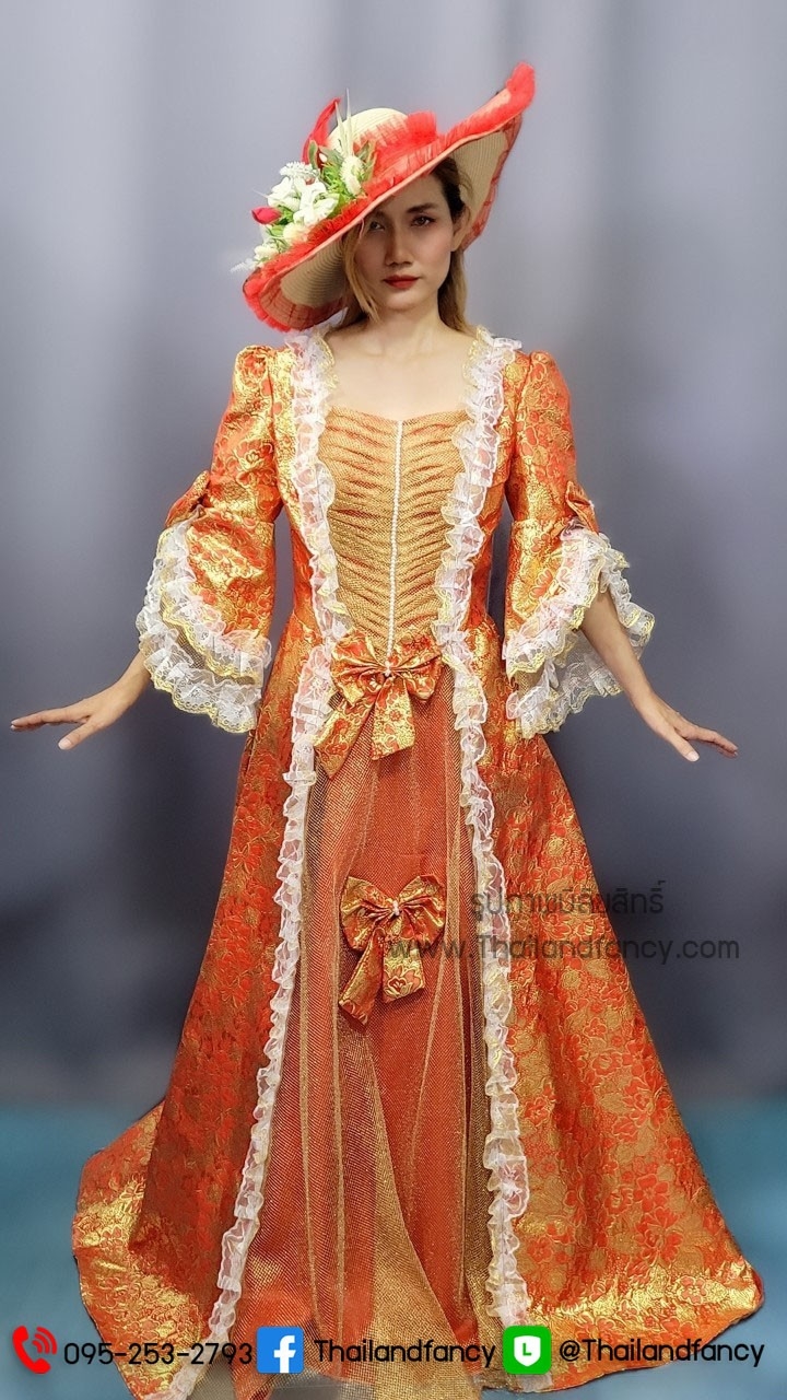 ชุดแฟนซีผู้หญิงสำหรับเช่า ชุดวิคตอเรียสีแดง ชุดเจ้าหญิงอังกฤษ ชุดผู้ดีอังกฤษ ชุดหลุยส์ฝรั่งเศส Victoria Cosplay ชุดเช่าเจ้าหญิงยุคเรเนซองค์โกธิคสีแดงสด