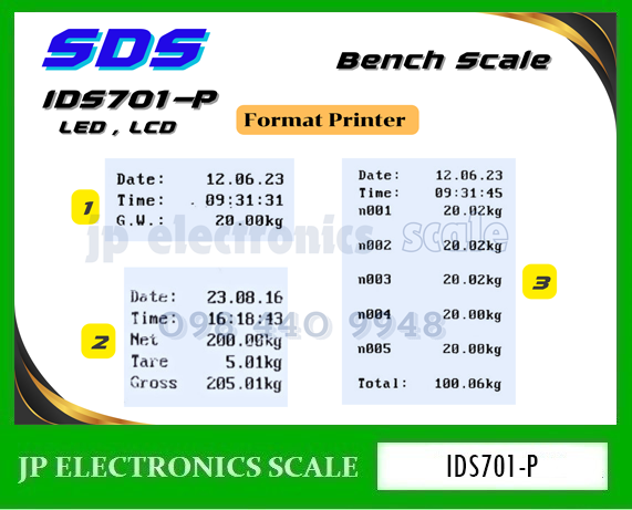 เครื่องชั่งพร้อมพิมพ์ในตัว100kg เครื่องชั่งวางพื้นพร้อมพิมพ์100kg เครื่องชั่งบิ้วอินปริ้นเตอร์100kg เครื่องชั่งน้ำหนัก100kg ตาชั่ง100กิโลกรัม เครื่องชั่งbuilt in printer 100kg ค่าละเอียด10g ยี่ห้อ SDS รุ่น IDS701-P100KA ขนาดแท่น 40*50cm.