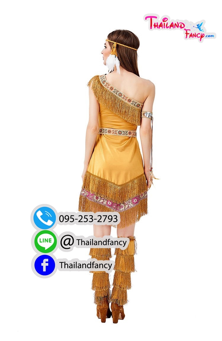 ชุดเช่าแฟนซีผู้หญิง ชุดอินเดียน่าเกิร์ล ชุดอินเดียแดงผู้หญิง Cosplay ชุดยิปซี ชุดชนเผ่า ชุดคนป่า ชุดเช่าอินเดียนหญิงแขนเดี่ยวแต่งพู่พร้อมถุงขา