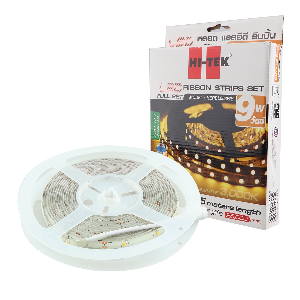 HI-TEK ไฟริบบิ้น LED 12V ยาว 5 เมตร รุ่น 3528/30 (Warm White)