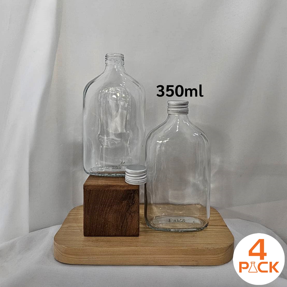 (กล่องละ 80ใบ)ขวดแก้ว350mlทรงแบน +ฝาเหล็ก เกลียวแบบล็อคขอบ