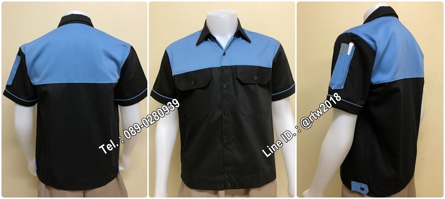 รหัส A6 : เสื้อช่างแขนสั้นแบบดำอกฟ้า