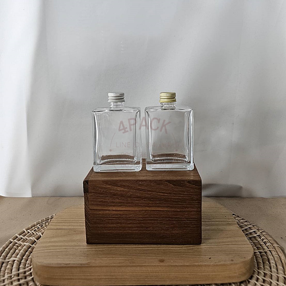 (กล่องละ120ใบ)ขวดแก้ว 50ml ทรงแบน +ฝาอลูม้วนขอบ