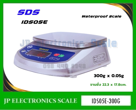 เครื่องชั่งกันน้ำ300กรัม ตาชั่งกันน้ำ300g เครื่องชั่งดิจิตอลกันน้ำ300กรัม เครื่องชั่งดิจิตอล300กรัม เครื่องชั่งกันน้ำกันความชื้น300g เครื่องชั่งสแตนเลส300g เครื่องชั่งน้ำหนักดิจิตอล300g ค่าละเอียด0.05g ยี่ห้อ SDS รุ่น IDS05E SERIES ขนาดถาด 178*223mm.