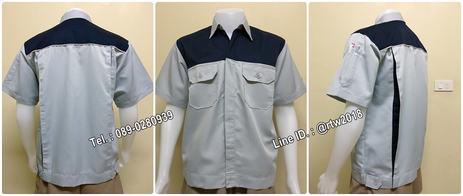 รหัส A28 : เสื้อช่างแขนสั้นแบบเทาอกกรมกุ้นขาว