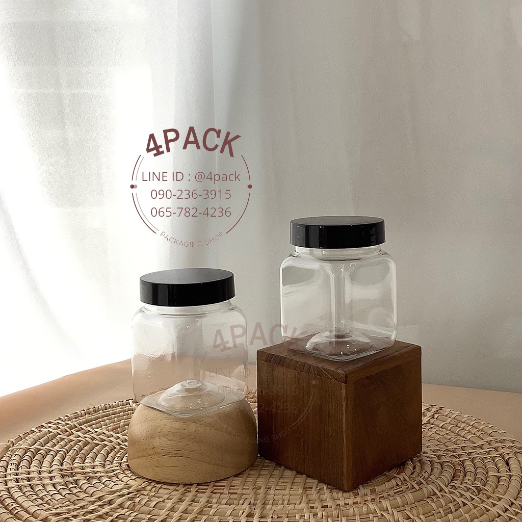 (กล่องละ56ใบ)กระปุกพลาสติก 170ml ทรงเหลี่ยม+ฝาเกลียวสีดำ ราคาใบละ7บ.