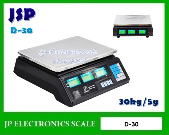เครื่องชั่งคำนวณราคา30kg เครื่องชั่งคิดราคา30kg เครื่องชั่ง30กิโลกรัม เครื่องชั่งน้ำหนัก30กิโล เครื่องชั่งน้ำหนัก30kg ตาชั่ง30กิโล กิโลดิจิตอล30กิโล เครื่องชั่ง30kg ค่าละเอียด 5g ยี่ห้อ JSP รุ่น D-30 ขนาดถาดชั่งน้ำหนัก 340x235mm.