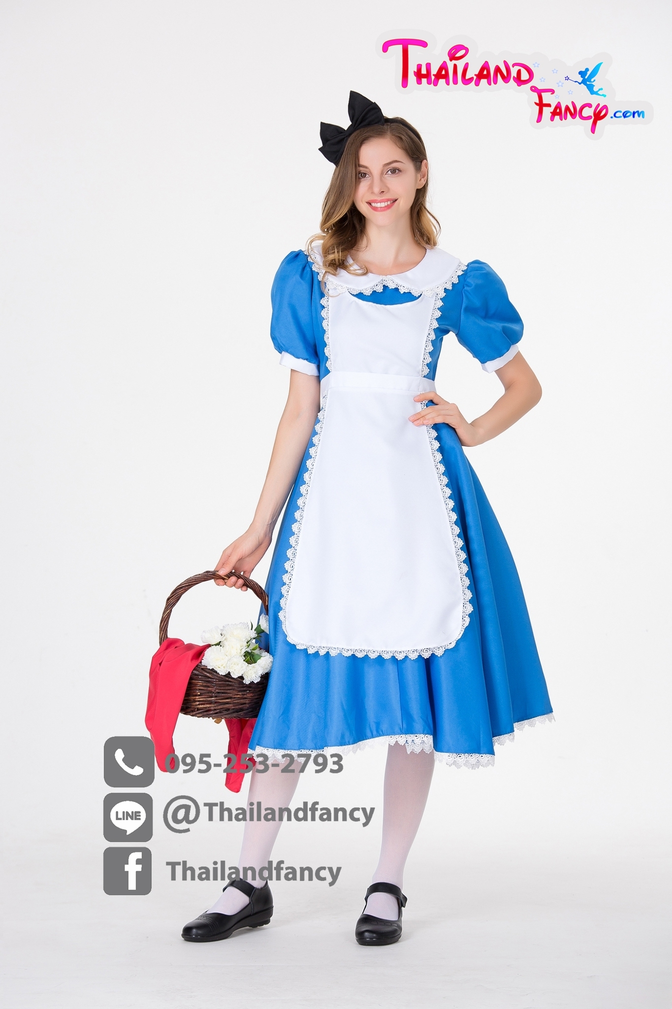 ชุดแฟนซีอลิซ ชุดคอสเพลย์อลิซ Cosplay Alice in Wonderland ชุดเมด Maid ชุดแม่บ้าน ชุดสาวใช้ ชุดอลิซอินวันเดอร์แลนด์ เดรสอลิซสีฟ้าสดใสผ้ากันเปื้อนสีขาว