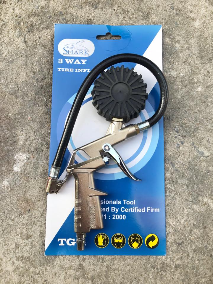 สายลมใยแก้ว สีส้ม ยาว 15 เมตร + ปืนเติมลมพร้อมเกจวัด ยี่ห้อ Shark