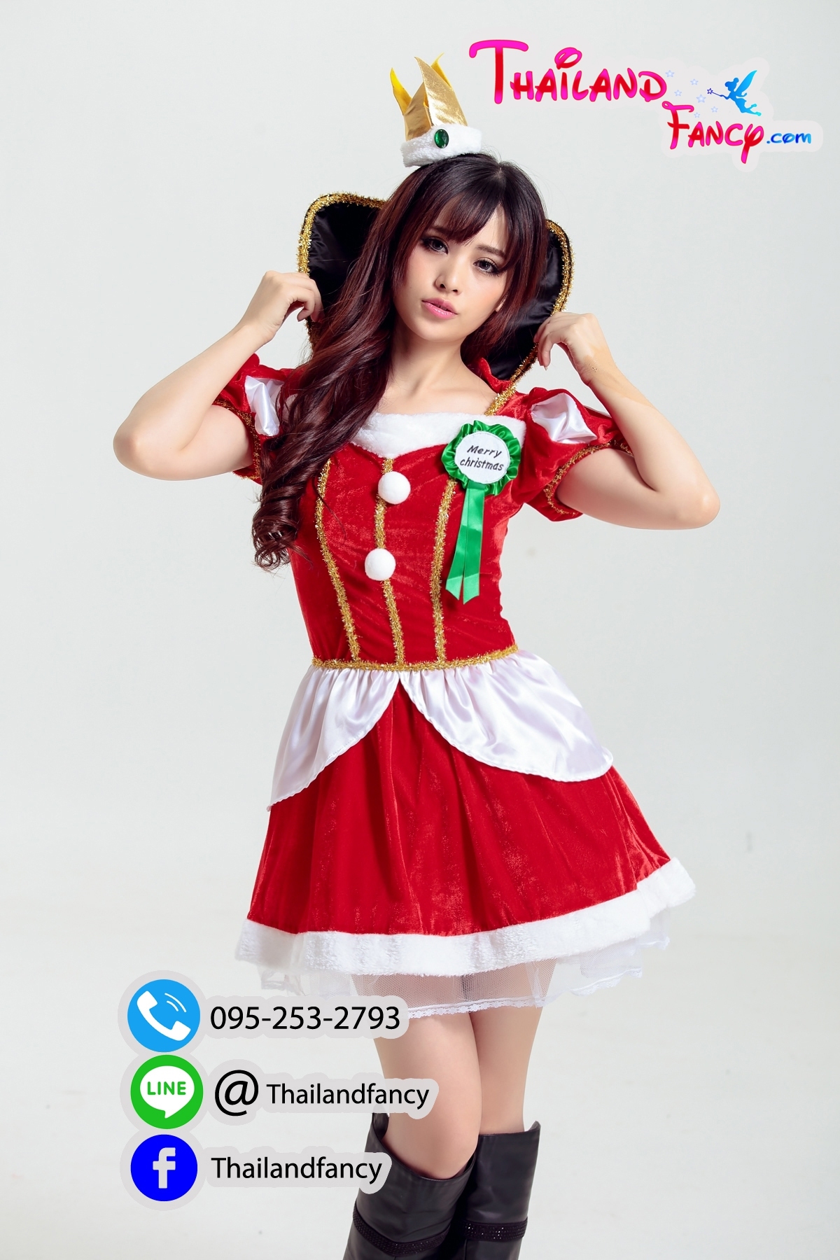 ชุดแซนตี้ ชุดซานต้าผู้หญิง ชุดคริสต์มาสผู้หญิง ชุดแฟนซี ชุดปาร์ตี้ปีใหม่ เดรสแซนตี้เจ้าหญิงขาวแดง