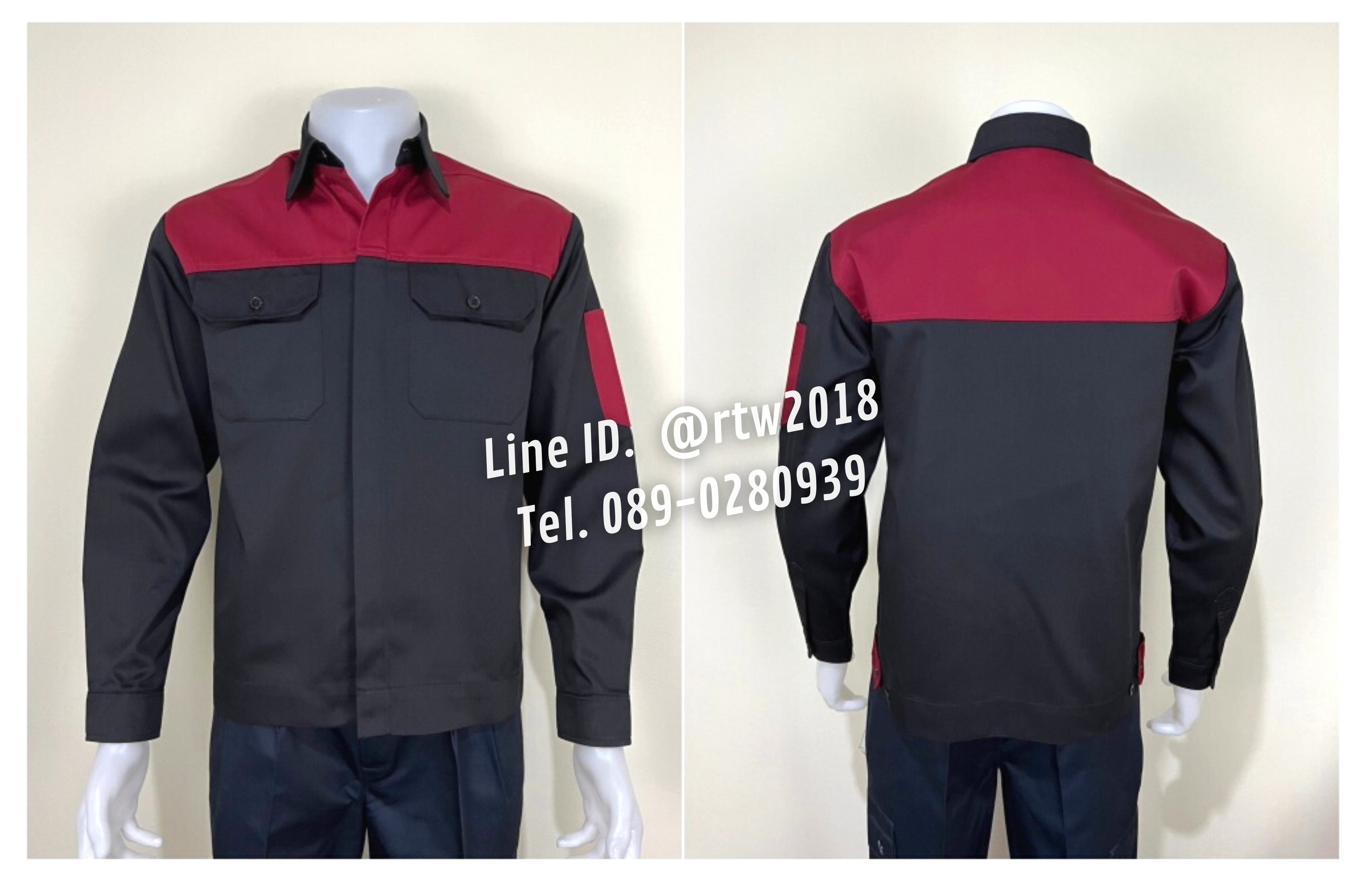 รหัส AB4.4 : เสื้อช่างแขนยาวผ้าคอมทวิวดำอกเลือดหมู (ซ่อนสาบ)