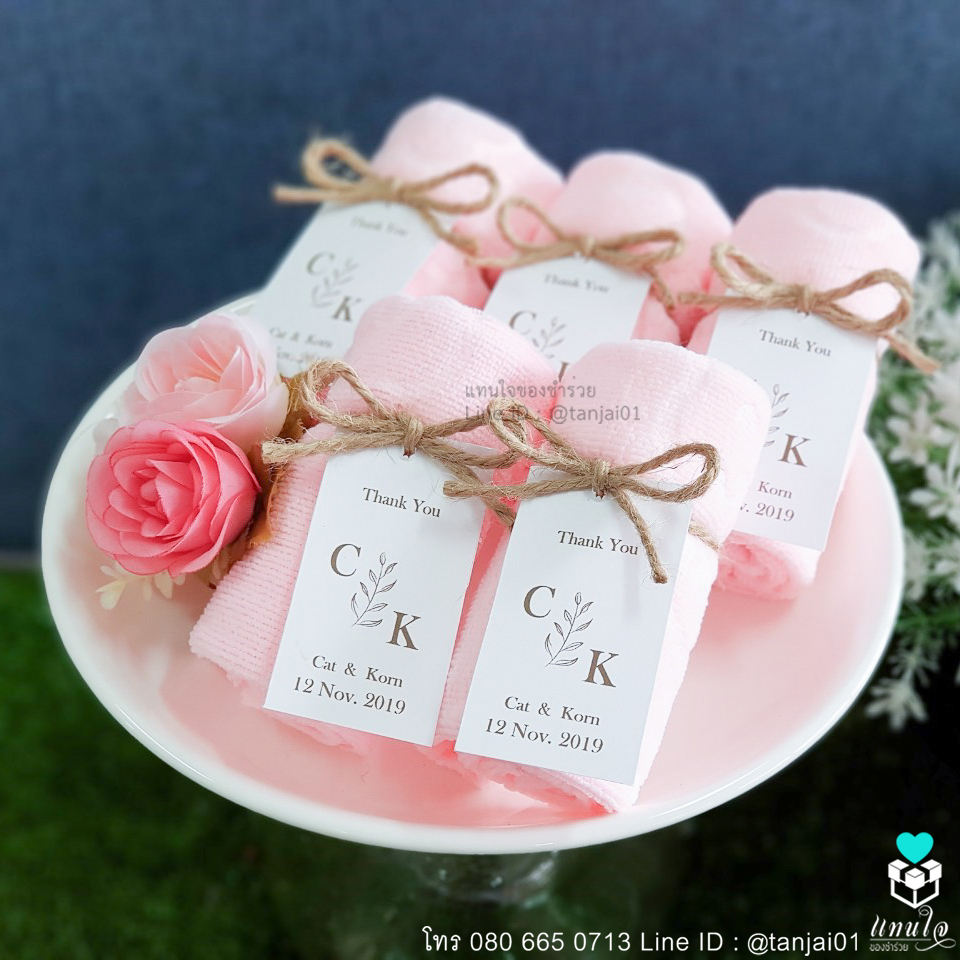 ผ้าหมีเล็ก ของชำร่วยงานแต่งงาน แพ็คเกจผูกเชือกป่าน ป้ายชื่อ สีเขียว ชมพู ม่วง ฟ้า 06