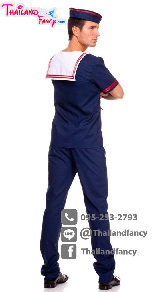 ชุดแฟนซีกะลาสีเรือชาย ชุดทหารเรือชาย ชุดอาชีพในฝัน กะลาสีป๊อปอาย ชุดคอสเพลย์กะลาสีชายชุดน้ำเงินปกทหารเรือขาวขอบแดง พร้อมหมวกป๊อบอาย