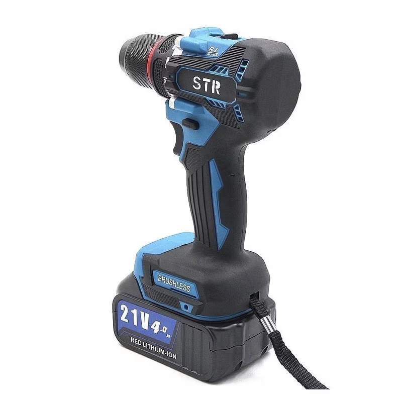 สว่านแบตบัสเลส หัวเหล็ก ยี่ห้อ STR มอเตอร์บัสเลสแท้ แบตเตอรรี่ 2 ก้อน