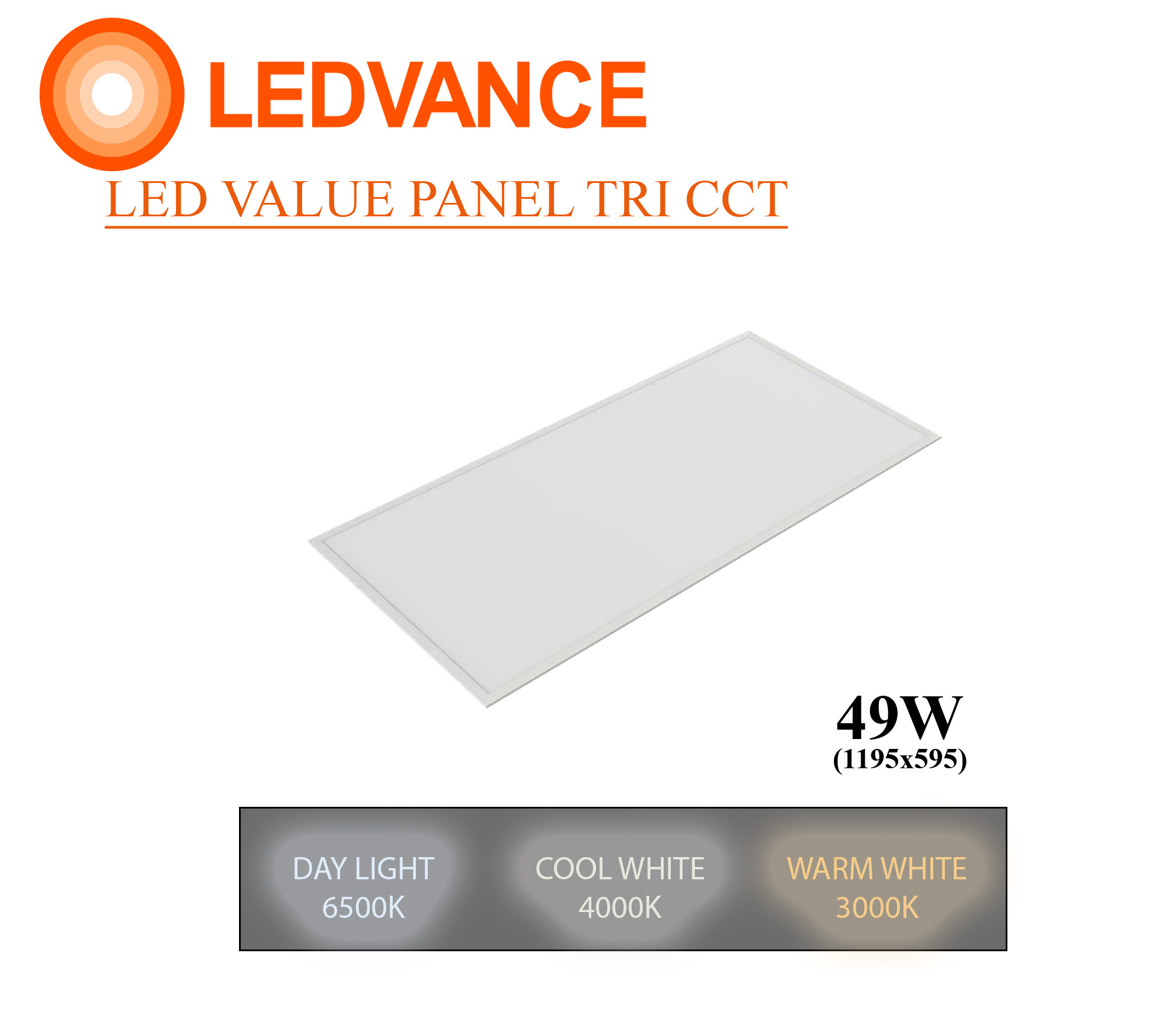 โคม LED VALUE PANEL TRI COLOR 120x60 49W