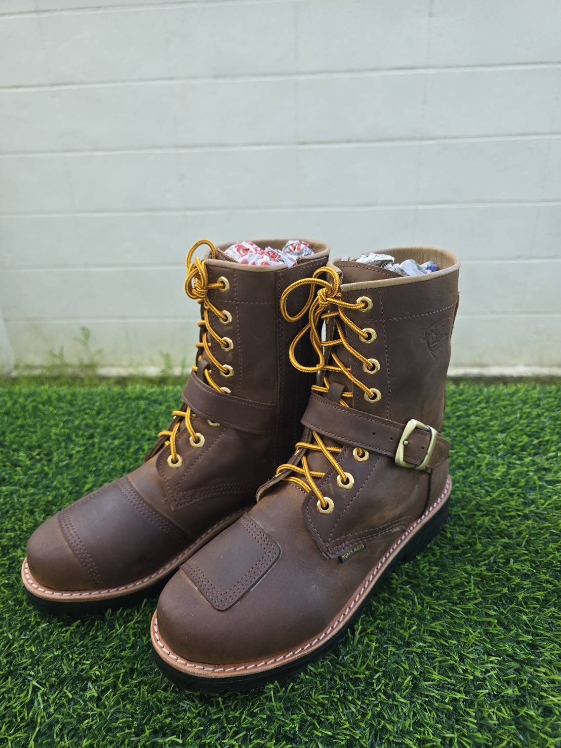 รองเท้าขี่มอเตอร์ไซด์หนังแท้ สไตล์คลาสสิค รุ่น Moto-05(Fatboy) สีสนิม