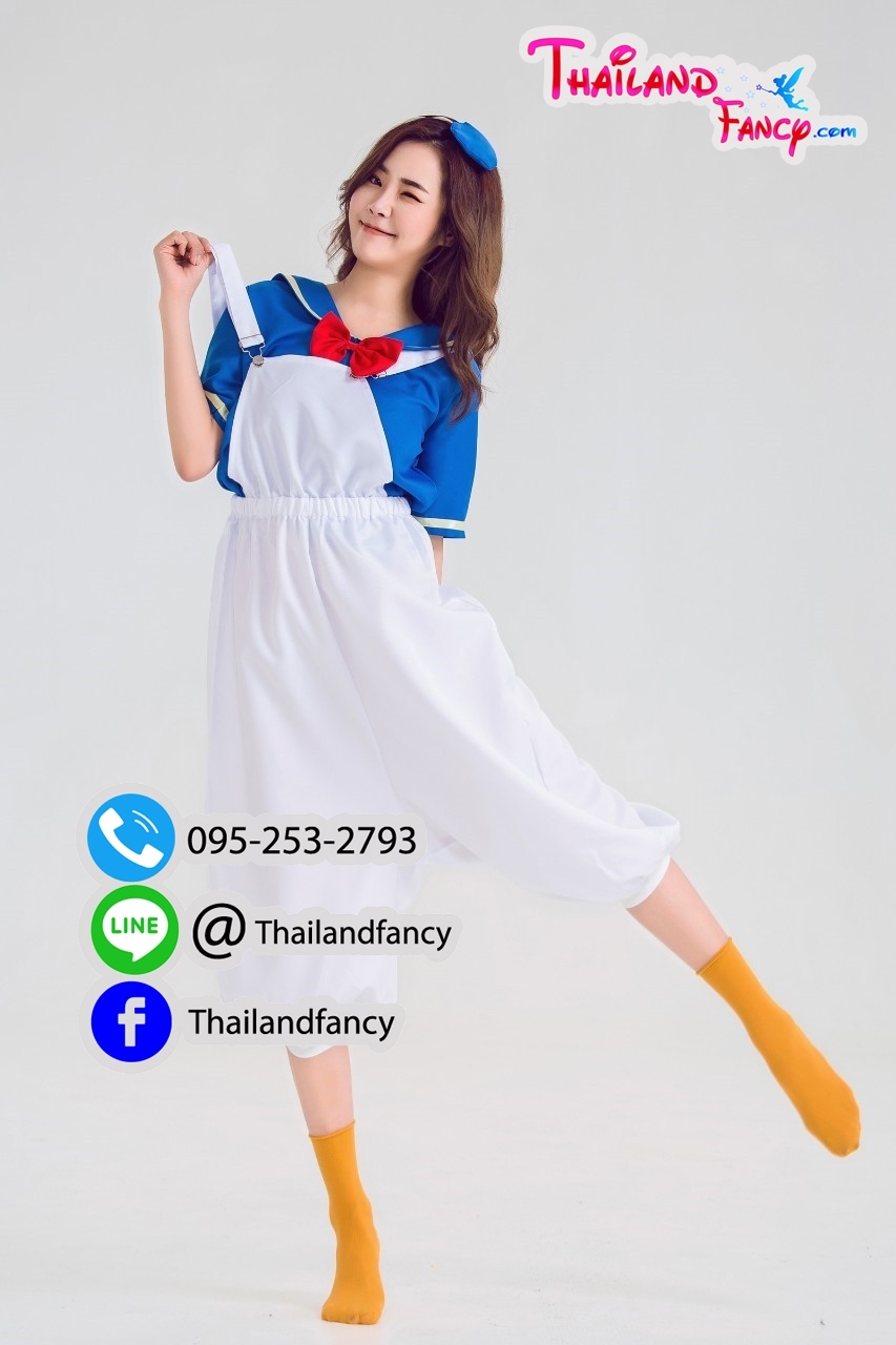 ชุดแฟนซีกะลาสีผู้ใหญ่ ชุดการ์ตูนวอลต์ดิสนีย์ Donald Duck & Daisy Duck Cosplay ชุดทหารเรือโดนัลดั๊ก ชุดเดซี่ดั๊กกะลาสีเอี๊ยมขาวผู้หญิง เสื้อปกทหารเรือ