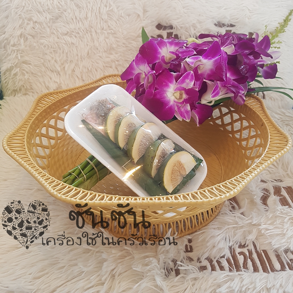 293.ตะกร้าพลาสติก / กระจาดพลาสติก ลายหวาย ทรงกลม (No.330)