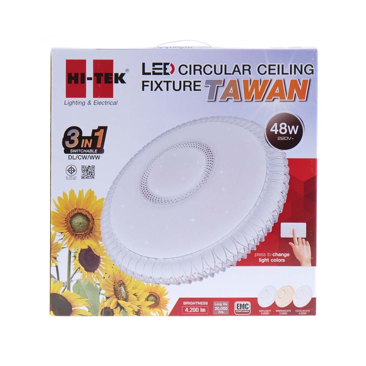 HI-TEK โคมไฟเพดาน LED 48 วัตต์ ลายตะวัน (3 แสง)