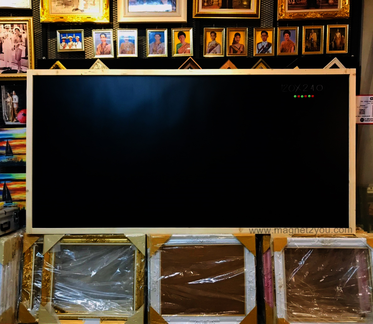 กระดานดำแม่เหล็ก 120x240 ติดผนัง (โครง 10 MM)กรอบไม้สนเลือกสีได้