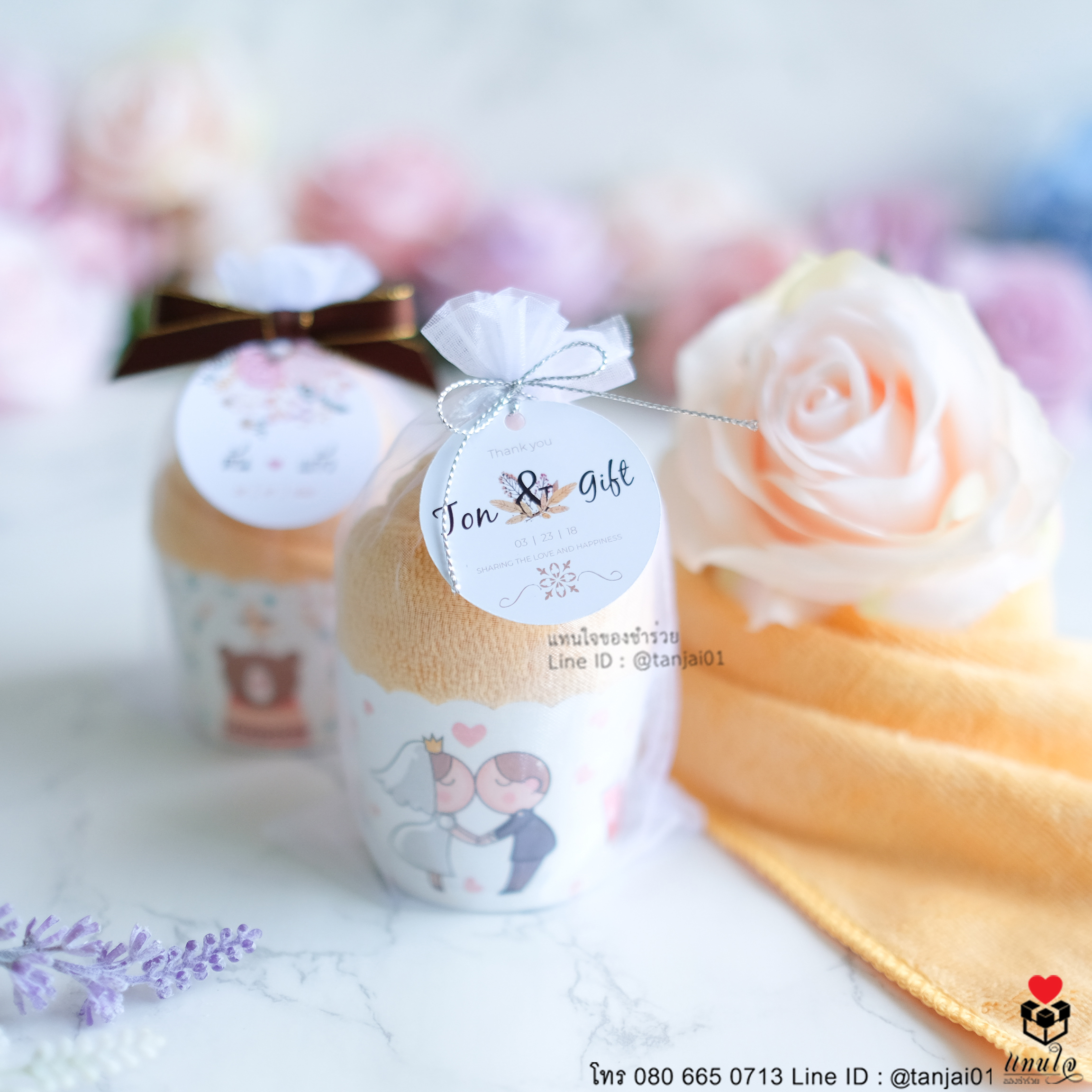 ของชำร่วยงานแต่งงาน ผ้านาโนม้วนไอติม ผ้านาโนสีพาสเทล สีส้ม 01
