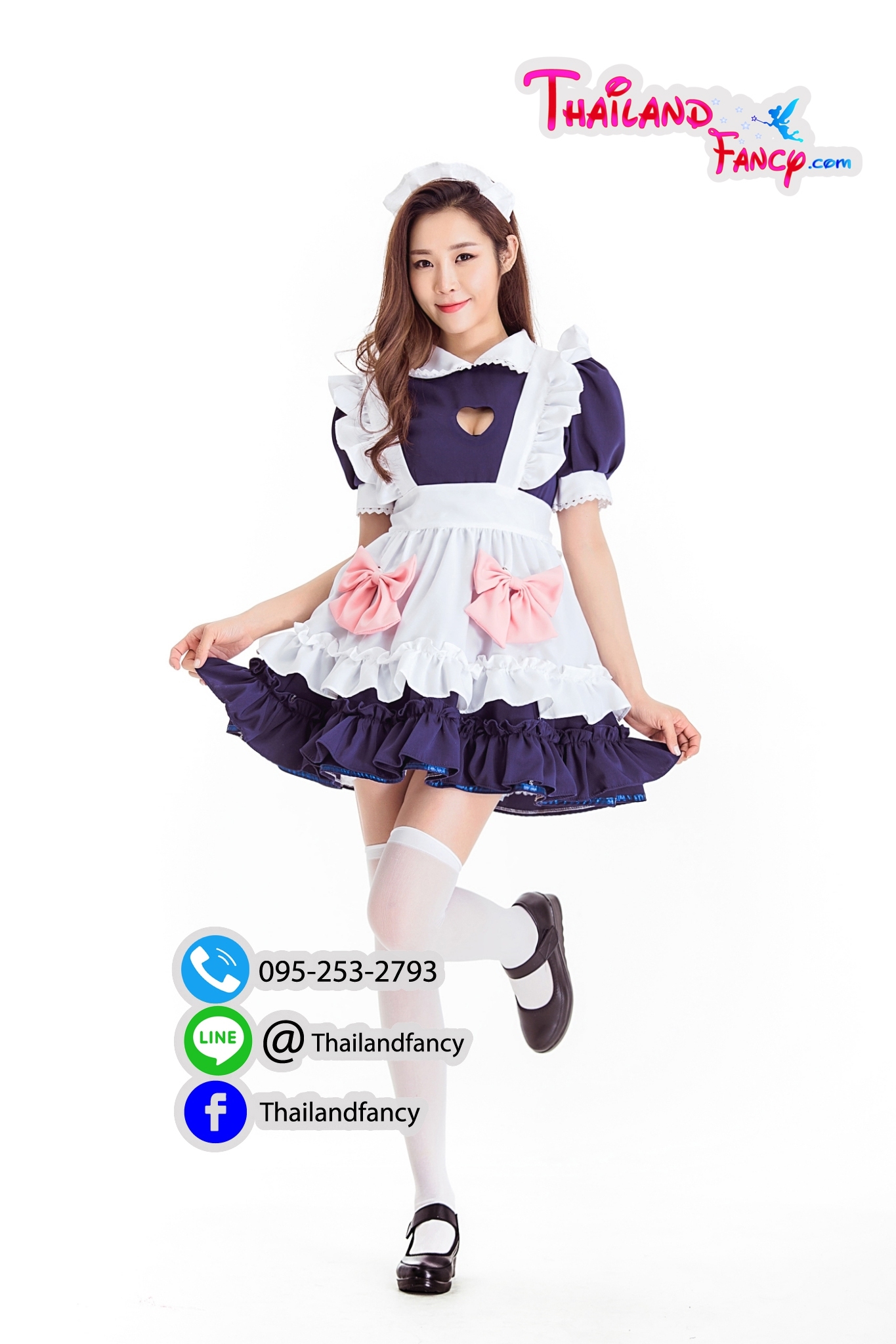 ชุดแฟนซีแม่บ้าน ชุดเมดญี่ปุ่น Maid Cosplay ชุดเมดแมวเหมียว ชุดโลลิต้า ชุดแม่บ้านคอสเพลย์ เดรสดำผ้ากันเปื้อนขาวเจาะอกทรงแมวคิตตี้