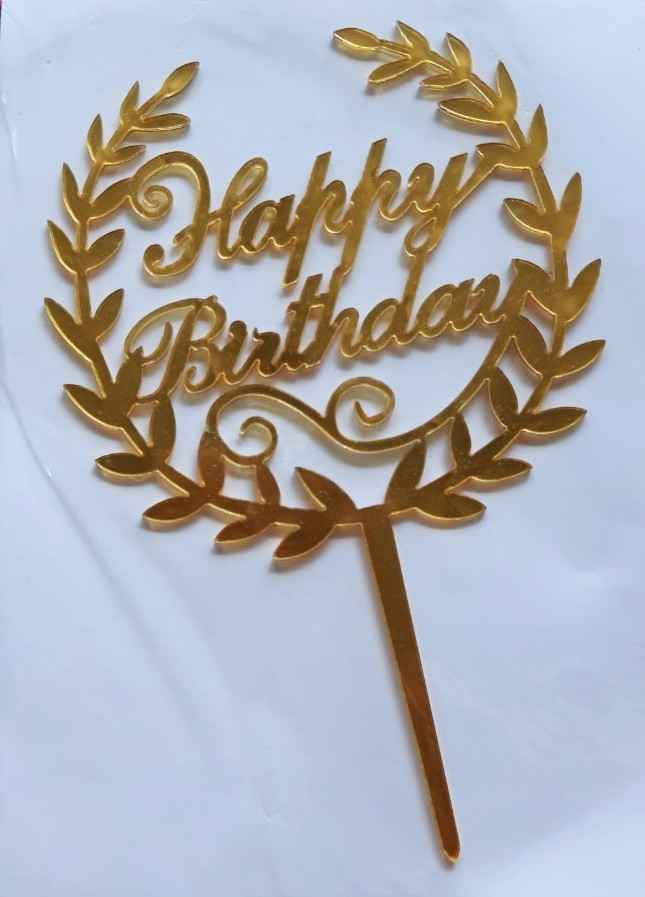 ป้ายอะคริลิค Happy birthday วันเกิด จากญี่ปุ่น Size : 15 cm สำหรับตกแต่ง เค้ก ช่อดอกไม้ ของขวัญ ฯลฯ