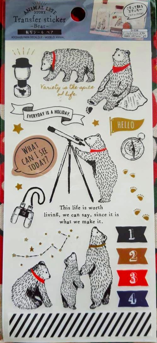 Rub on Sticker สติ๊กเกอร์แบบขูด ใช้ติดตกแต่งสิ่งของต่างๆ น่ารักมากๆ จากญี่ปุ่น น้องหมี