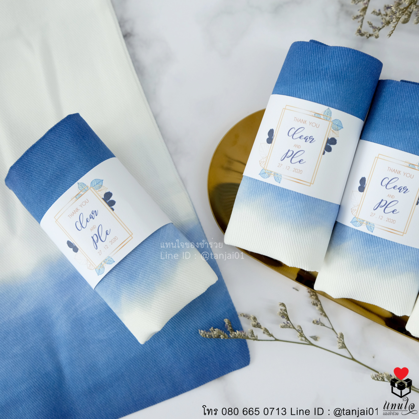 ของชำร่วยงานแต่งงาน ของที่ระลึกงานแต่งงาน ของแจกงานแต่ง ถุงผ้าสกรีนสีครึ่งใบ สายคาดป้ายชื่อ 0