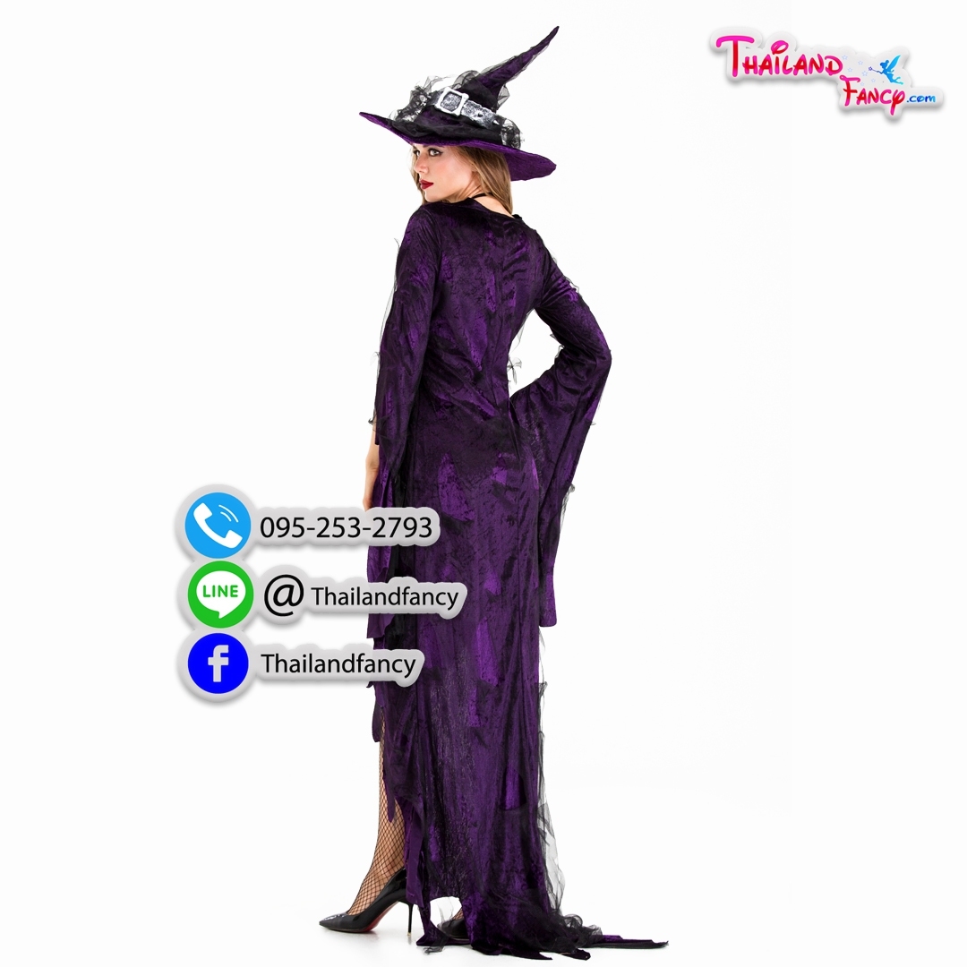ชุดแฟนซีแม่มดสีม่วง Witch Cosplay ชุดแม่มดฮาโลวีน2020 ชุดแม่มดผีซอมบี้ ชุดสาวจอมเวทย์ ชุดแม่มดดาวินชี่สีม่วงเข้มพร้อมหมวก