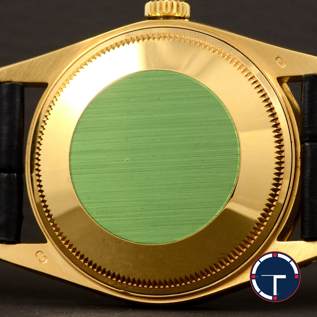 Rolex Date Ref.15038 หน้าปัดสีทอง หลักชั่วโมงเลขโรมันหลักเพชร ตัวเรือนทองคำ18K ก้นเขียว นาฬิกาปี1986 Automatic ขนาด 34 mm