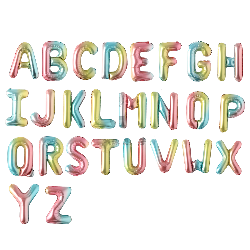 ลูกโป่งฟอยล์ตัวอักษร A-Z สีรุ้ง 16 นิ้ว