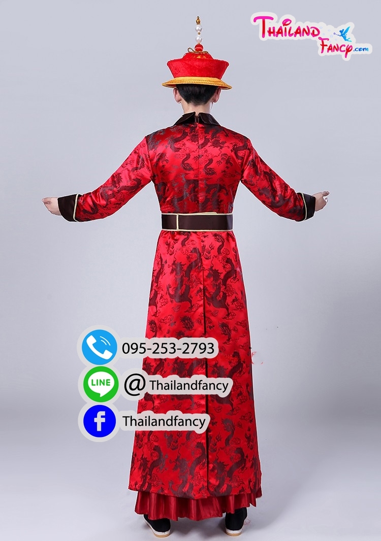 ชุดเช่าแฟนซีผู้ชาย ชุดจีนโบราณ ชุดจักรพรรดิจีน ชุดฮ่องเต้ ชุดราชวงศ์หนังจีนกำลังภายใน เช่าชุดฮ่องเต้จีนผู้ชาย สีแดงแต่งมังกรทอง