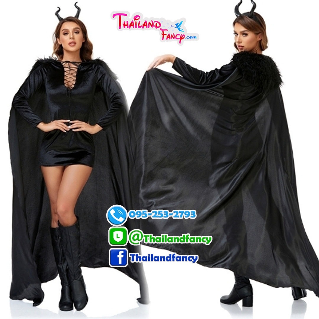 ชุดแฟนซีมีเขา ชุดคอสเพลย์แม่มด ชุดซอมบี้ผู้หญิง ชุดฮาโลวีน Maleficent Costume ชุดเดวิลเขาดำ ชุดปีศาจสาว แม่มดมาเลฟิเซ้นท์พร้อมเขา