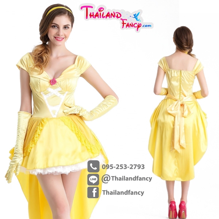 ชุดแฟนซีการ์ตูน ชุดเจ้าหญิงดิสนีย์ Beauty and the Beast Cosplay ชุดเจ้าหญิงเทพนิยาย ชุดเจ้าหญิงบิวตี้แอนด์เดอะบีสท์ ชุดคอสเพลย์เจ้าหญิงเบลล์ รุ่นสีเหลืองหน้าสั้นหลังยาว