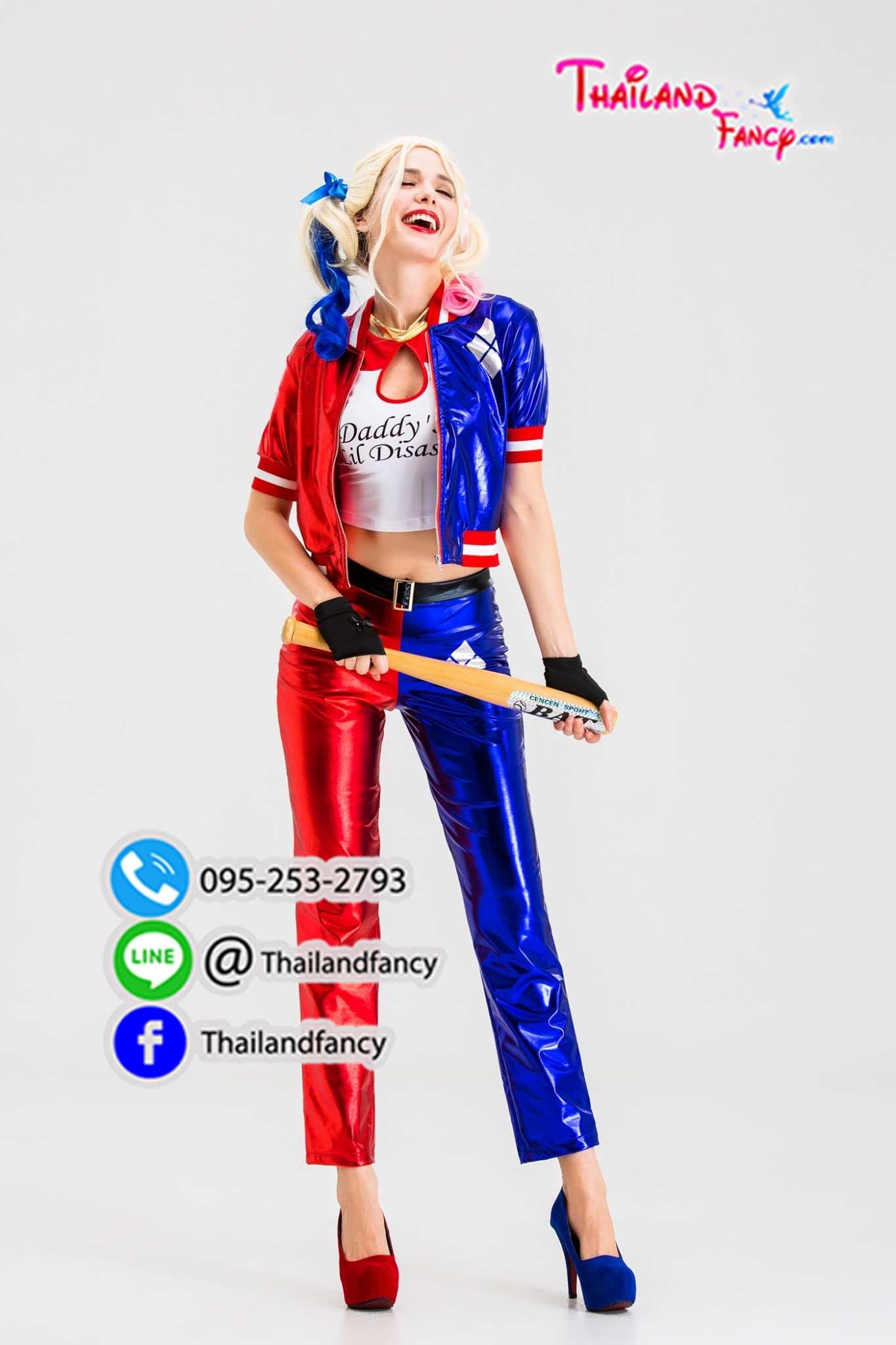 ชุดแฟนซีผู้หญิง Harley Quinn ชุดฮารีย์ ควีนท์ ชุดการ์ตูน ชุดภาพยนตร์ ชุดฮอลลีวู้ด ชุดซุปเปอร์ฮีโร่หญิง ชุดแฟนโจ๊กเกอร์ Suicide Squad รุ่นกางเกงขายาว