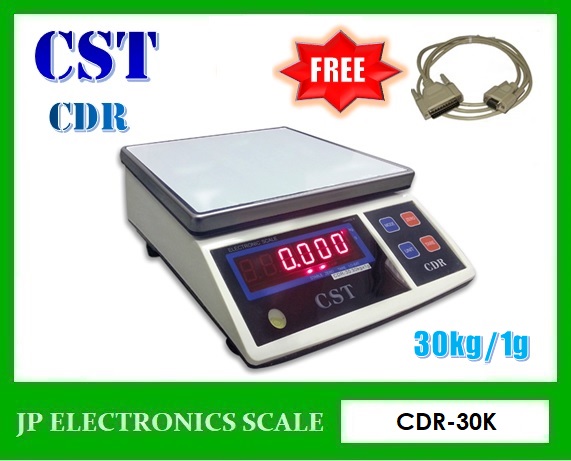 เครื่องชั่งตั้งโต๊ะ30กิโล เครื่องชั่งดิจิตอล30kg เครื่องชั่งน้ำหนัก30kg ตาชั่ง30กิโล กิโลดิจิตอล30กิโล ความละเอียด1g ยี่ห้อ CST รุ่น CDR-30K ขนาดถาดชั่ง21.8*26cm.