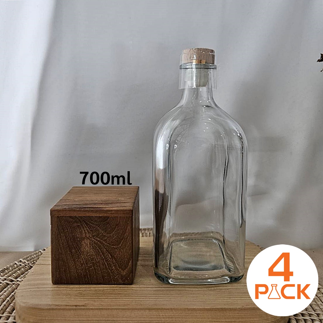 (กล่องละ40ใบ)ขวดแก้ว700ml รุ่นcubic(คิวบิก)+จุกไม้ก็อก