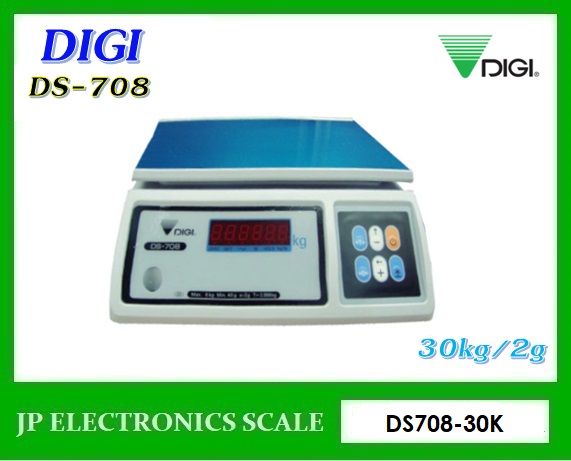 เครื่องชั่ง30กิโลกรัม เครื่องชั่งน้ำหนัก30กิโล เครื่องชั่งละเอียดสูง30kg เครื่องชั่งน้ำหนัก30kg ตาชั่ง30กิโล ความละเอียด 2g กิโลดิจิตอล30กิโล เครื่องชั่ง30kg x 2g ยี่ห้อ DIGI รุ่น DS-708-30K ขนาดถาดชั่งน้ำหนัก 293*200mm.