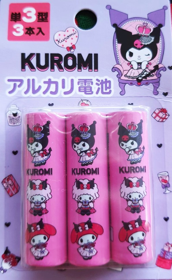 Sanrio Alkaline ถ่านอัลคาไลน์ ซานริโอ้ ของแท้จากญี่ปุ่น My melody Kuromi มายเมโลดี้ คุโรมิ AA 1 แพ๊ค มี 3 ก้อน