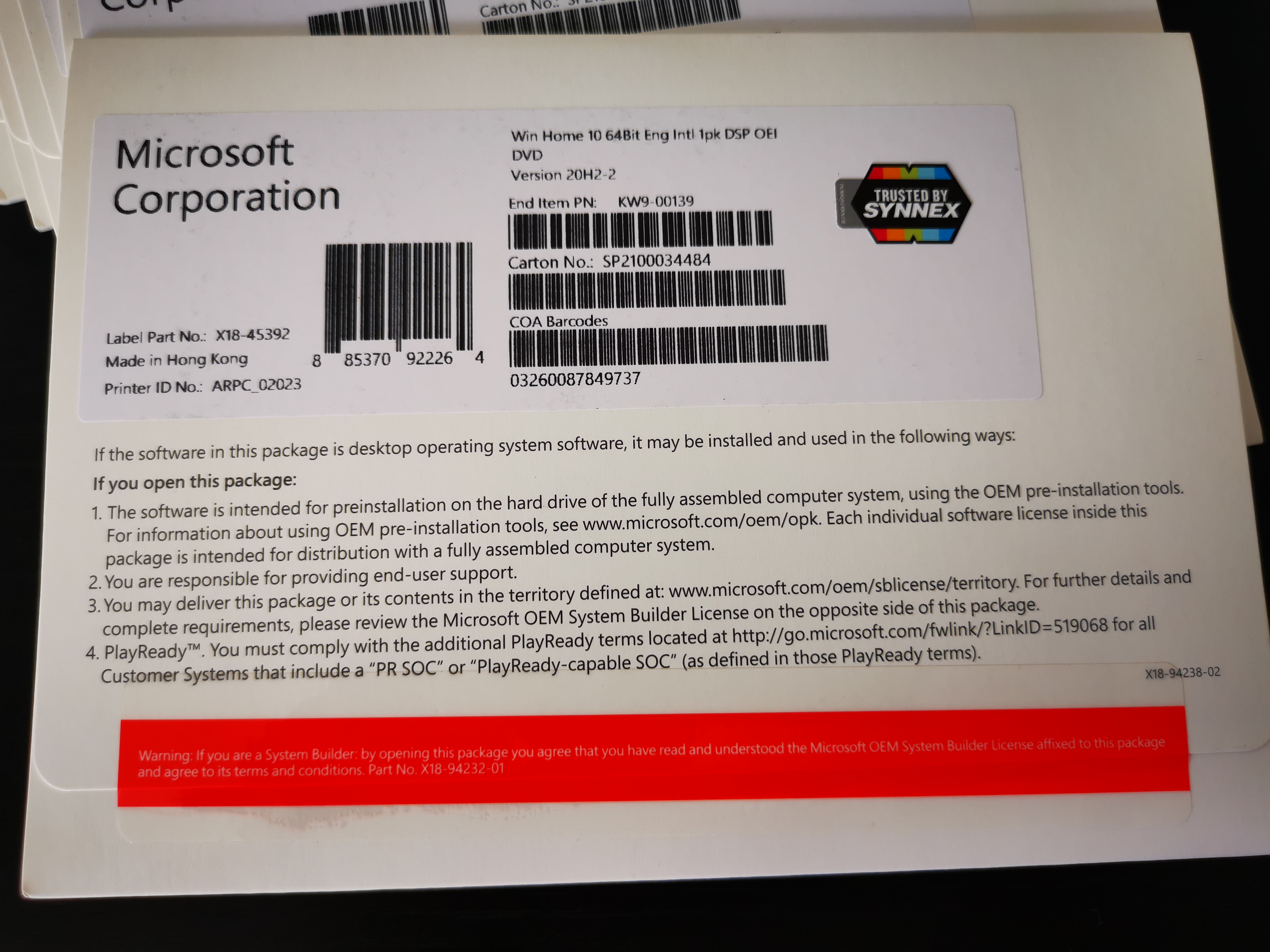 Windows 10 Home 64 Bit (OEM) KW9-00139