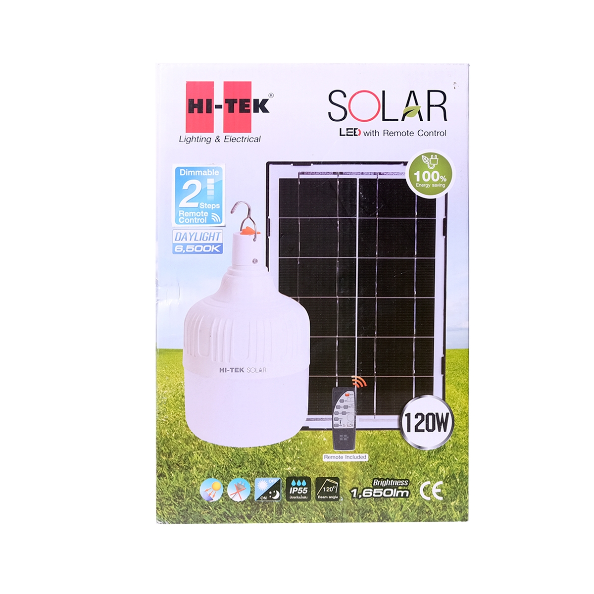 HI-TEK หลอดไฟ โซล่าเซลล์ หรี่แสง พร้อมรีโมท LED 120 วัตต์ (Day Light)