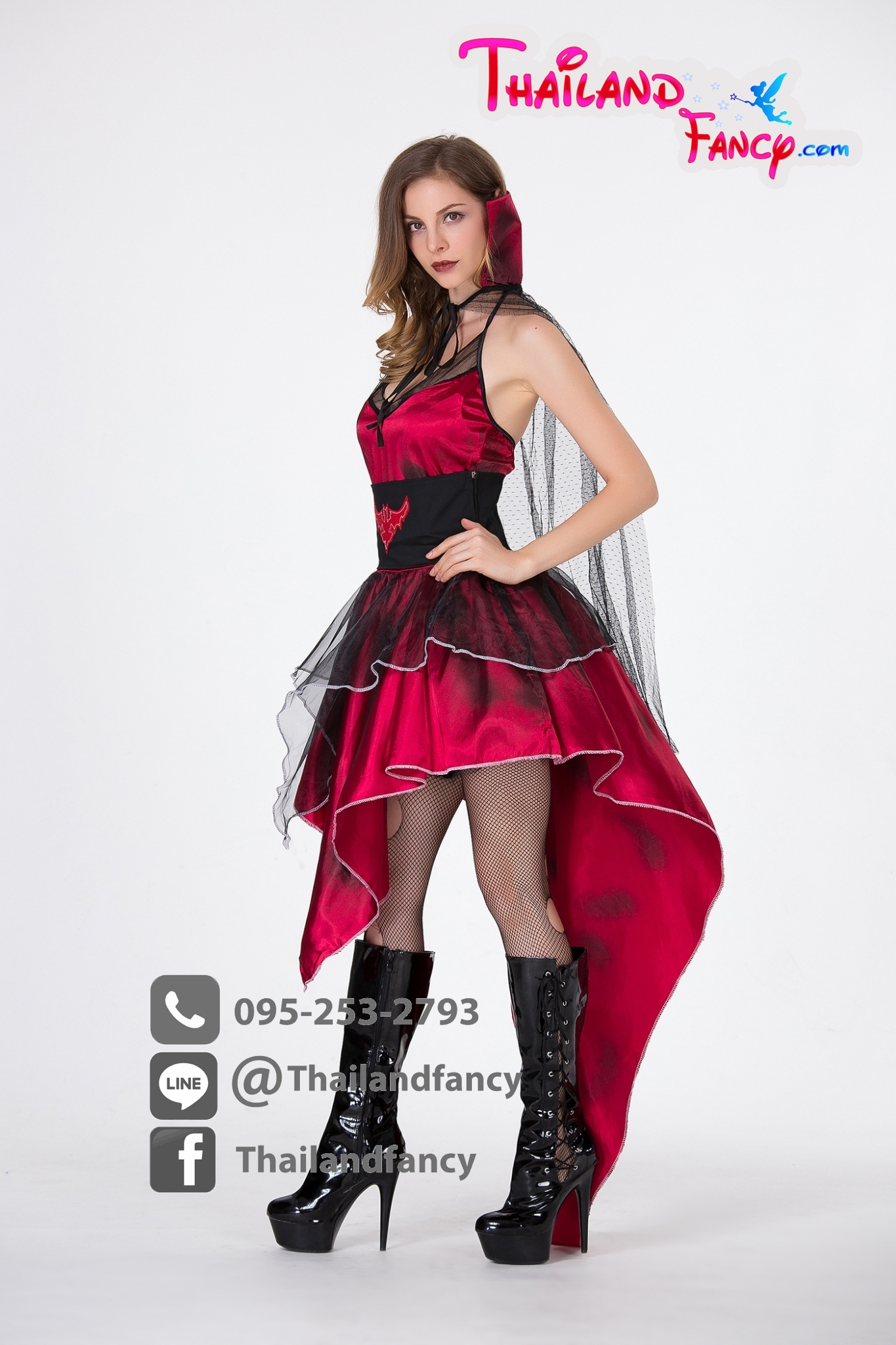 ชุดแฟนซีแวมไพร์ ชุดคอสเพลย์แวมไพร์ ชุดแวมไพร์หญิง ชุดสาวแวมไพร์ ชุดแดร็กคูล่าหญิง ชุดแดร็กคูล่าสาว ชุดฮาโลวีน ชุดแดร็กคูล่าดำแดงปกคตั้ง