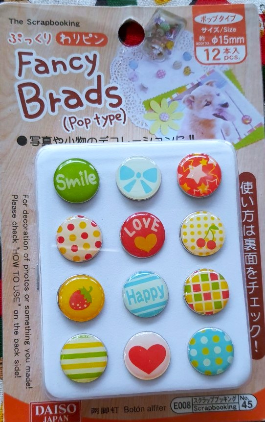 Fancy Brads pop type เข็มกลัด แฟนซี หมุด ตกแต่ง จากญี่ปุ่น 12 ชิ้น Size : 15 mm