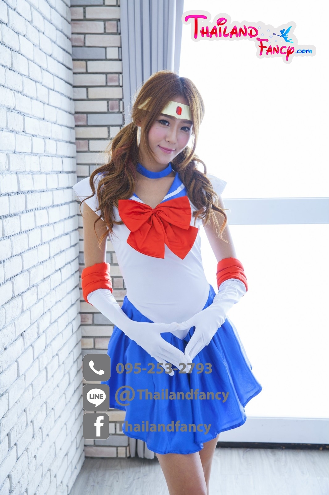 ชุดแฟนซี Cosplay Sailor Moon ชุดการ์ตูน ชุดเซเลอร์มูน น้ำเงินโบว์แดง พร้อมถุงมือ